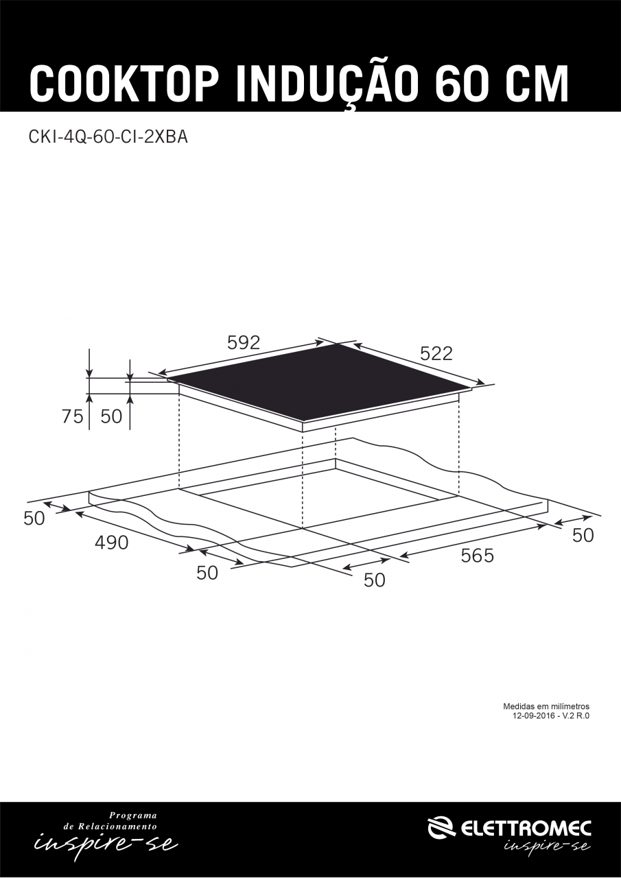 Cooktop Elétrico Indução Elettromec 4 Bocas 60cm 220V CKI4Q60CI2XBA