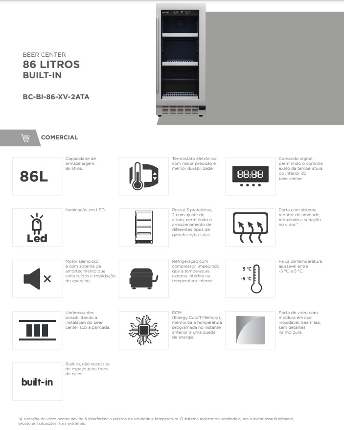 BEER CENTER ELETTROMEC 86 LITROS BUILTIN 220 V Espaço Gourmet